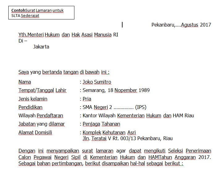 Inilah Contoh Format Surat Lamaran Cpns Terbaru Januari 2020